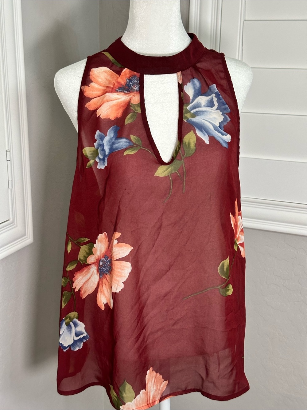 cleo Burgundy Floral Keyhole Halter Camisole